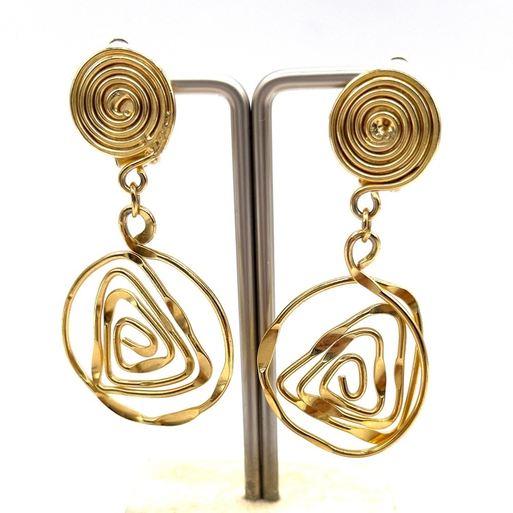 Gold Spiral Drop Earrings Clip on